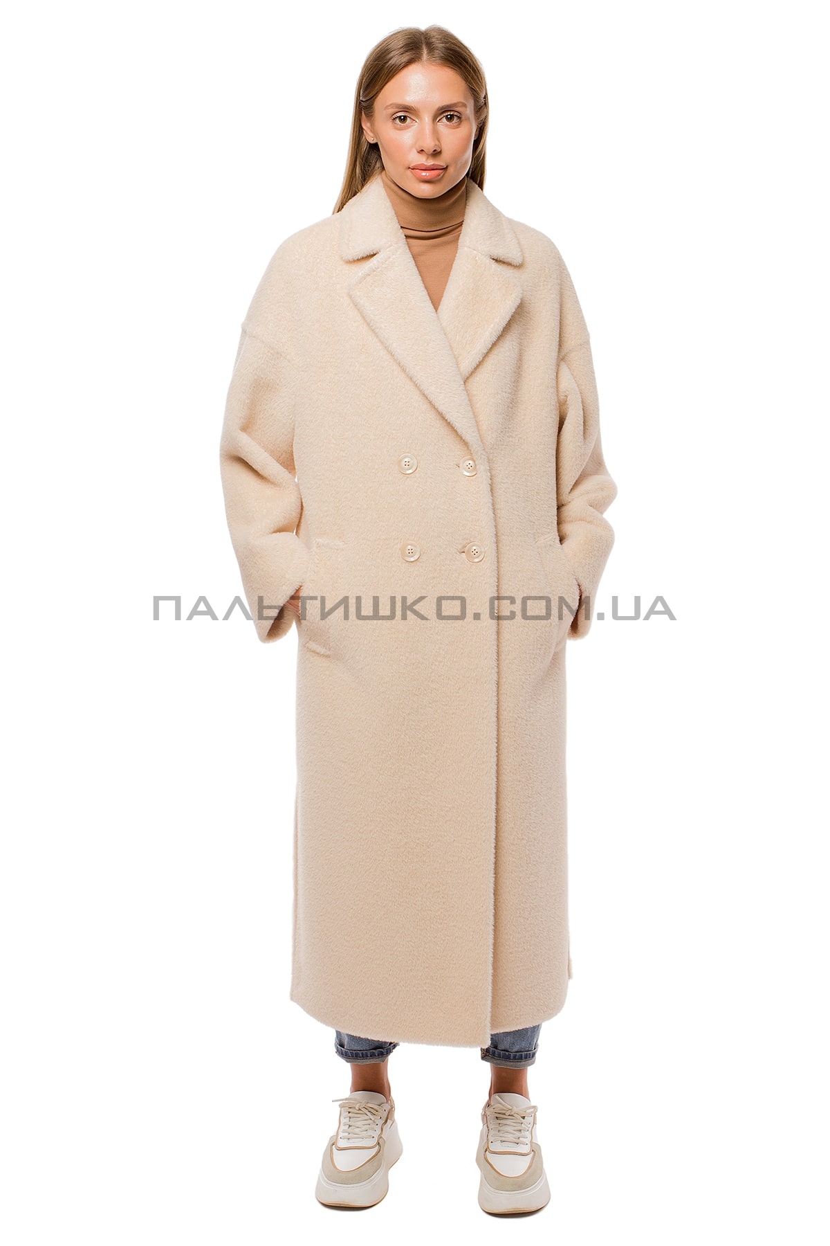  Женское пальто шуба кремовое