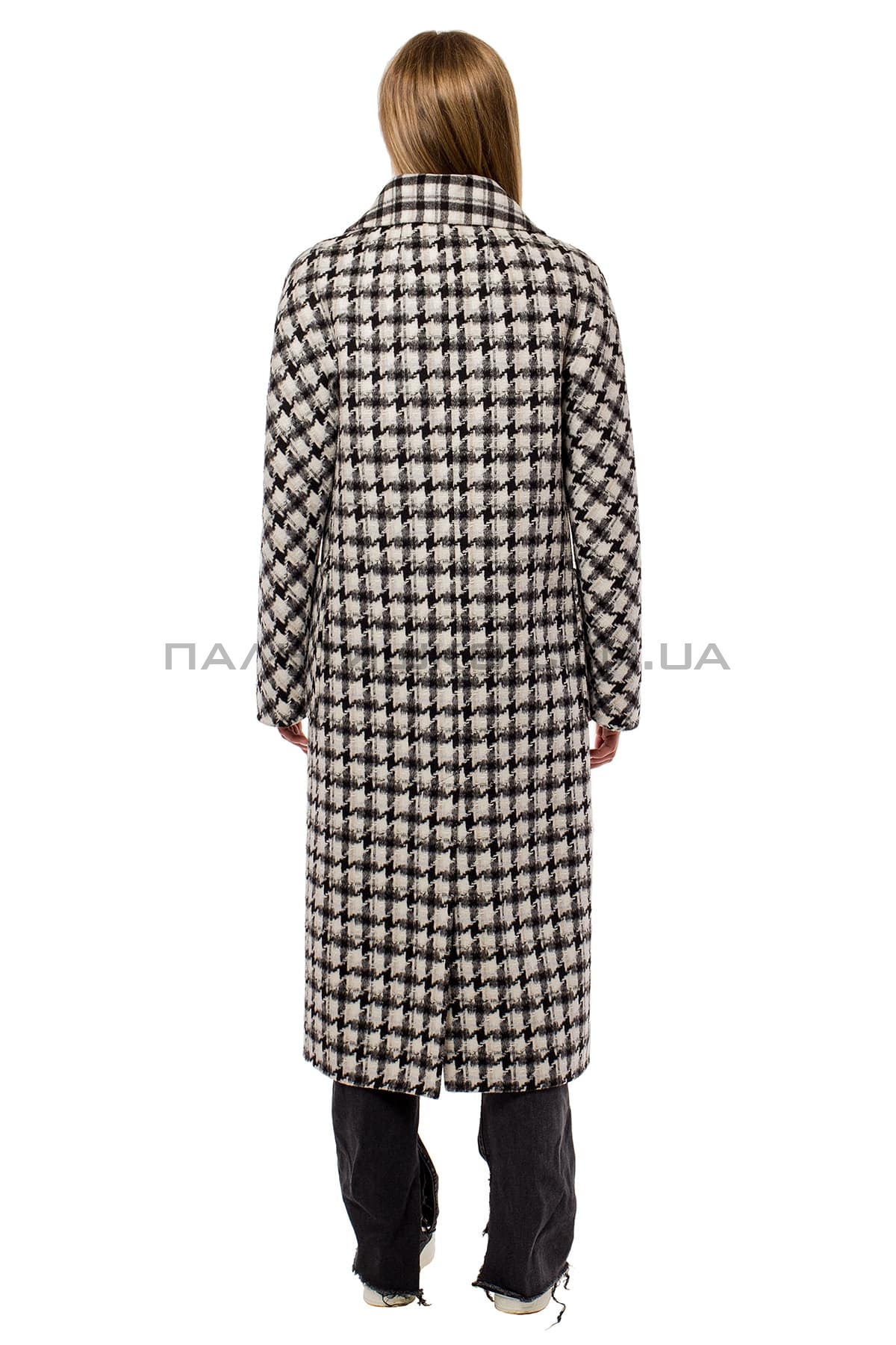  Женское стильное пальто гусиная лапка черно-белое
