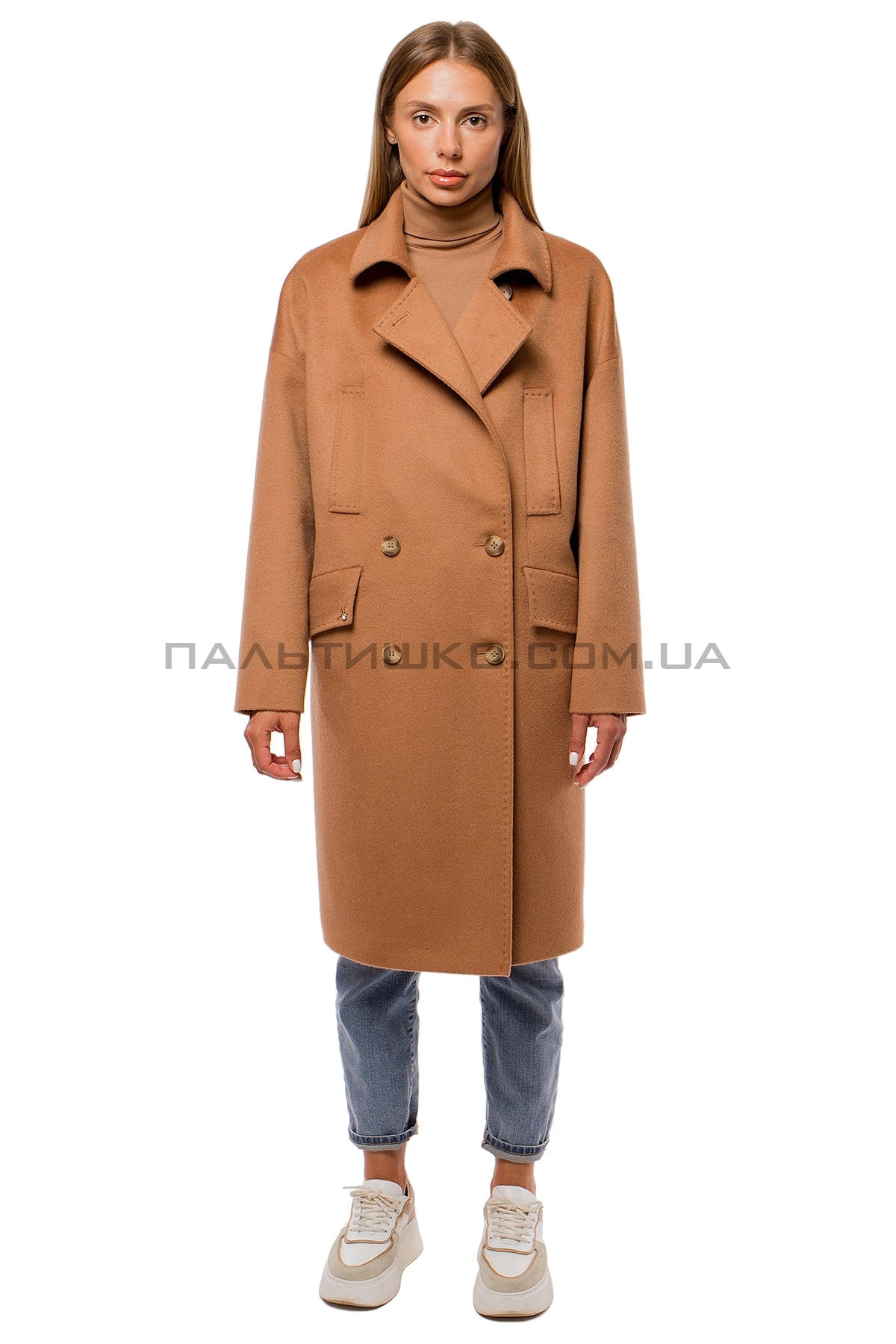  Жіноче пальто з кишенями коричневе