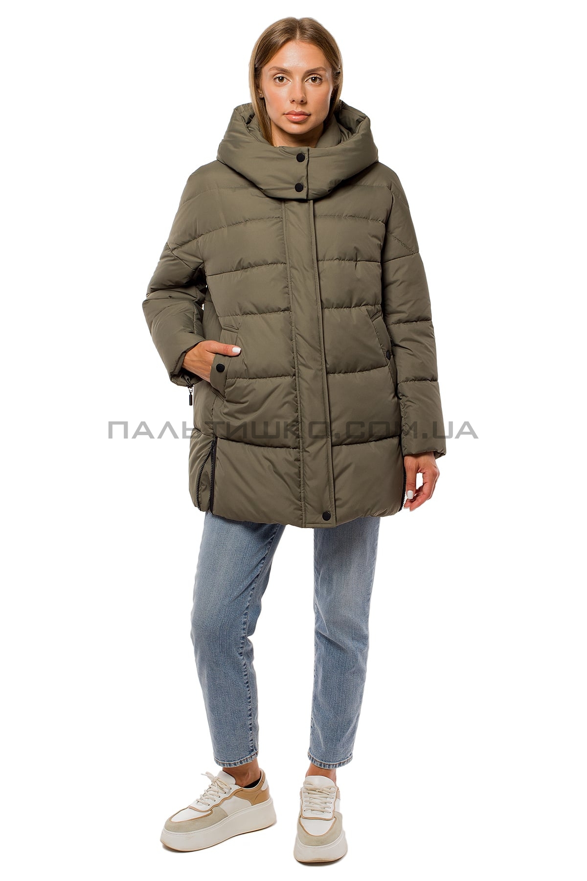  Женкская зимняя куртка хаки